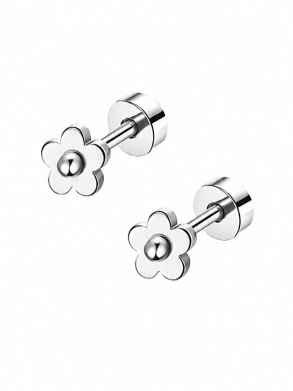 Flower Flat Back Stud Earrings Stainless Steel 20G